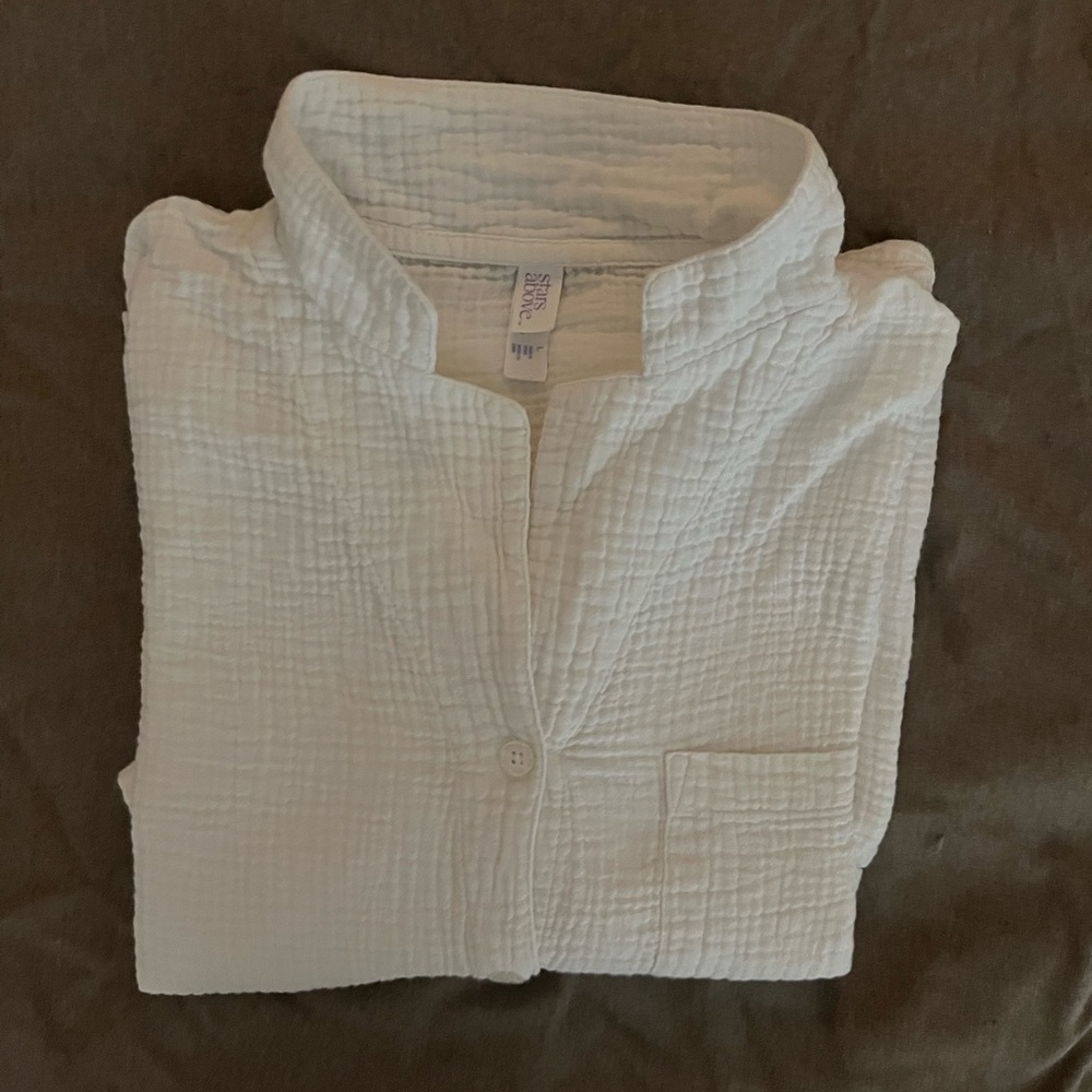 Stars Above White Cotton Gauze Top sz L